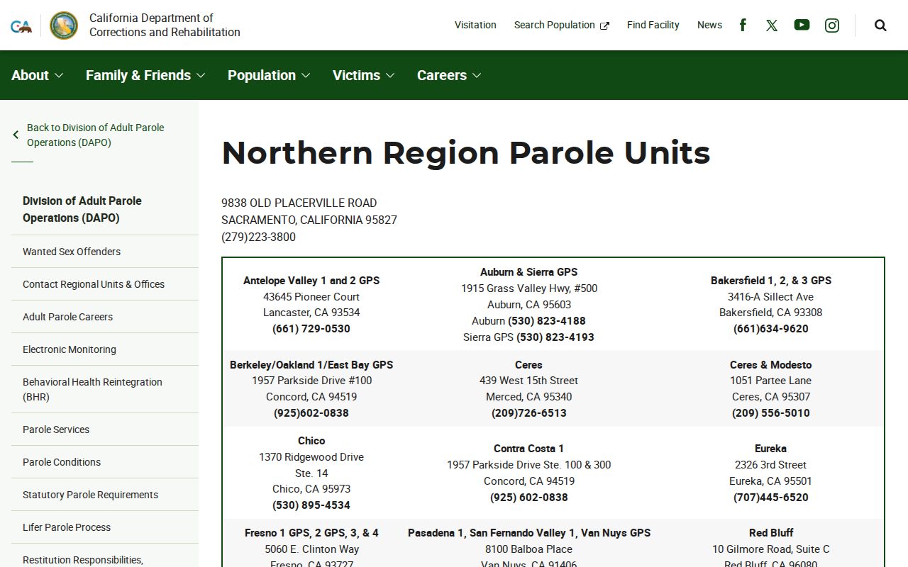 Kings County parole and probation DAPO Northern Region directory
