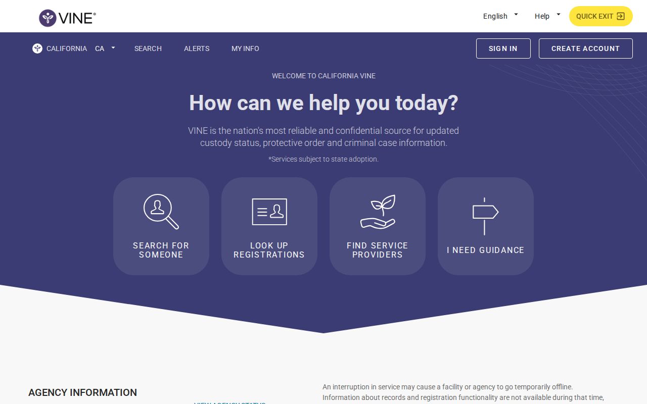 California VINELink portal for Kings County release checks