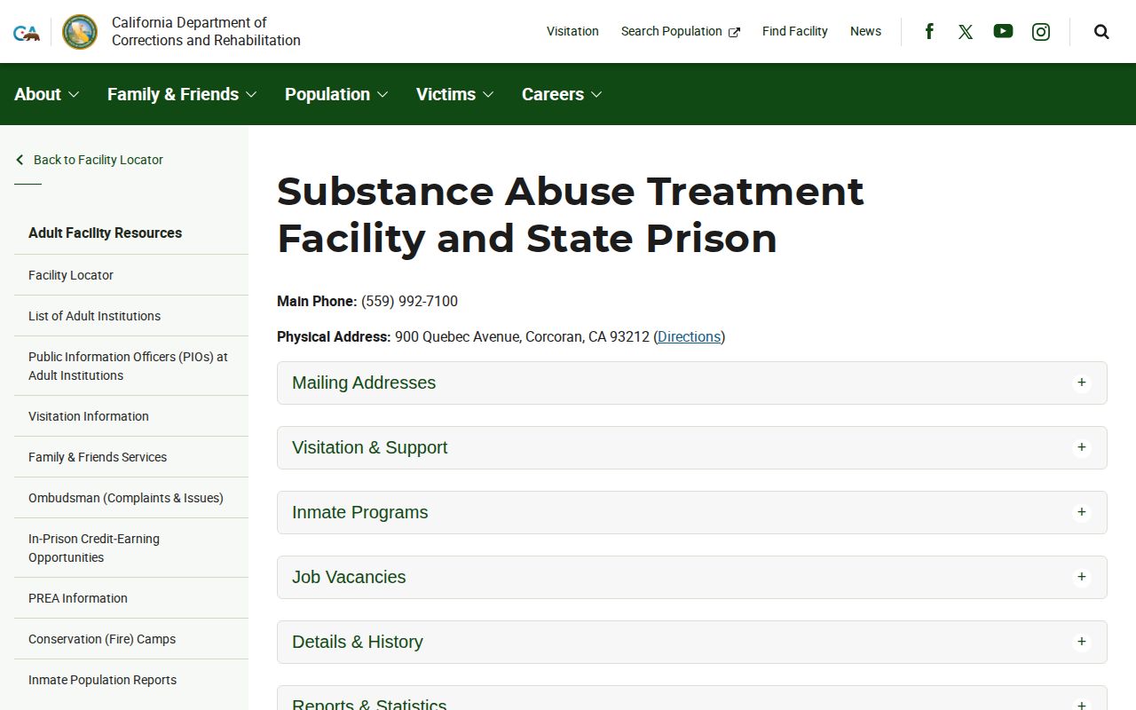 Substance Abuse Treatment Facility and State Prison Corcoran release records CDCR page